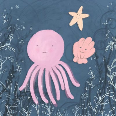 Mermaid and Octopus Navy II by hartworks canvas print