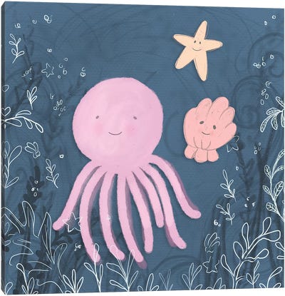 Mermaid and Octopus Navy II Canvas Art Print