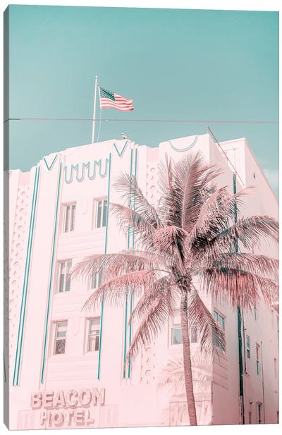 Miami Beach Beacon Hotel Canvas Art Print - Flag Art