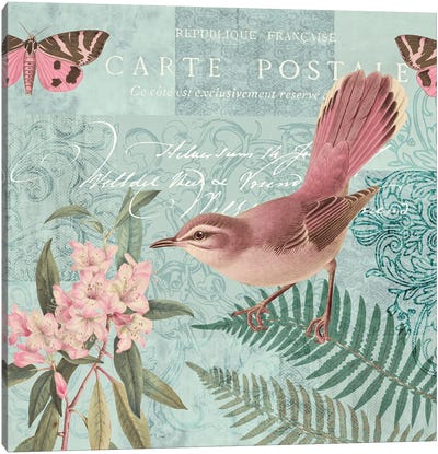 Retro Bird Garden Canvas Art Print - Damask Patterns
