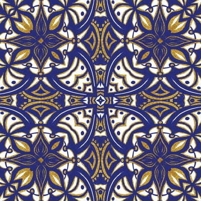 Gold Blue Vintage Tile by Andrea Haase art print