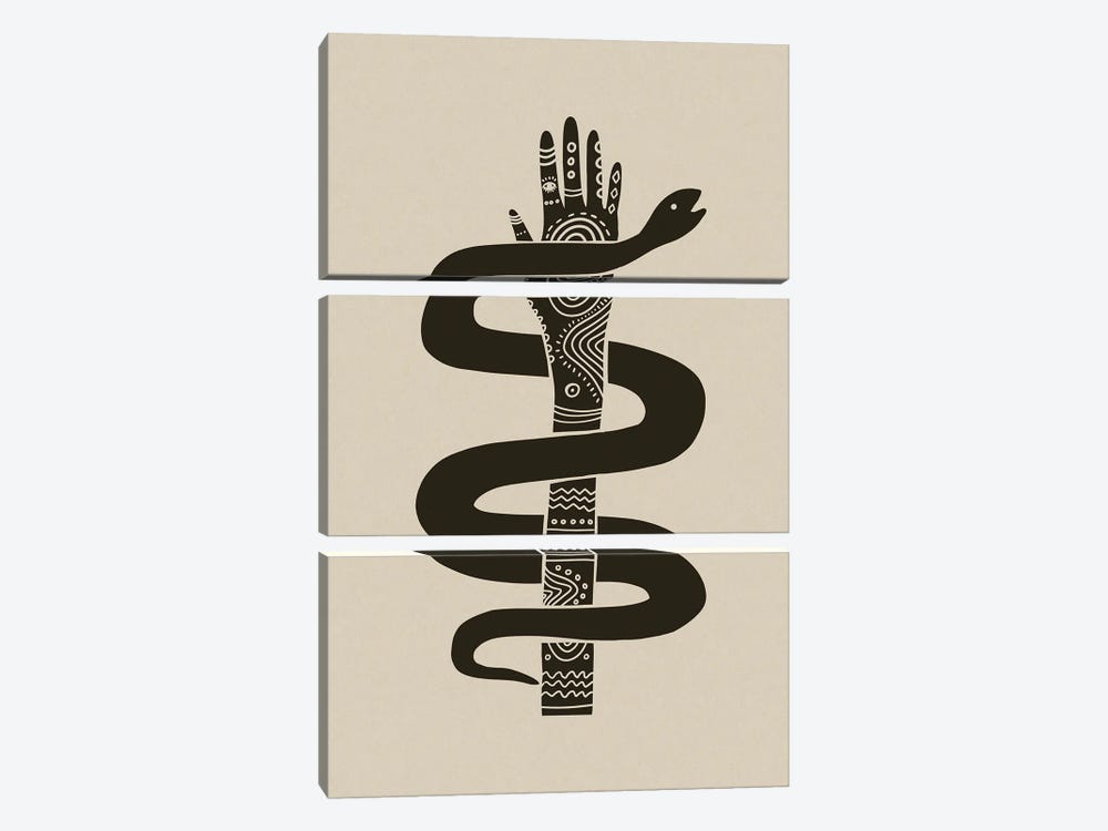 Hand & Snake Tribal Block Print by Andrea Haase 3-piece Canvas Artwork