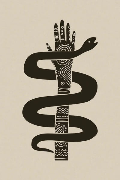 Andrea Haase: Hand & Snake Tribal Block Print by Andrea Haase