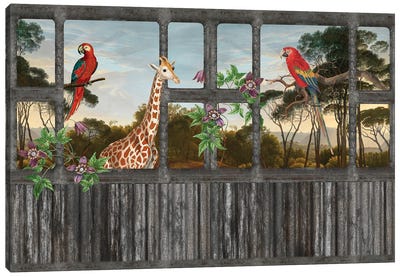 Lost Jungle Palace (Giraffes) Canvas Art Print - Parrot Art