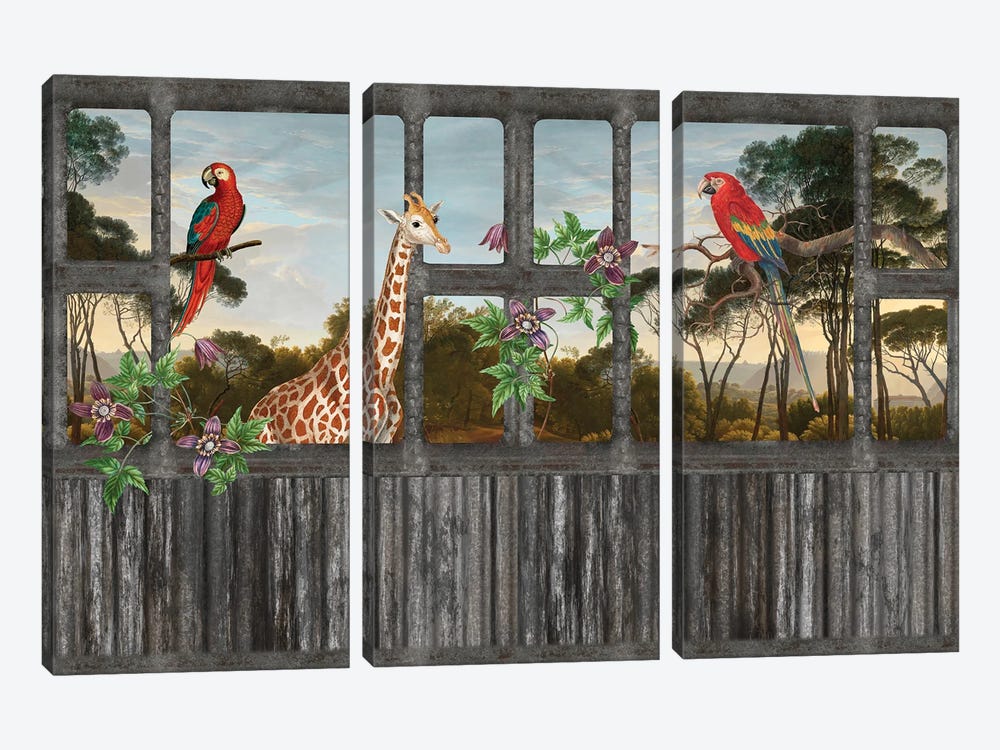 Lost Jungle Palace (Giraffes) by Andrea Haase 3-piece Canvas Art Print