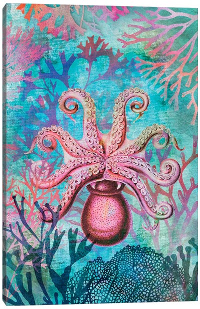 Octopus Paradise Canvas Art Print - Coral Art