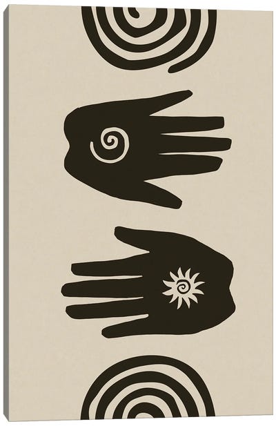 Spiral Hands Block Print Canvas Art Print - Tribal Patterns