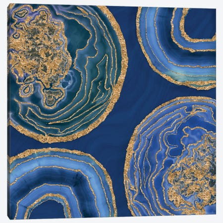 Elegant Blue Gold Agate Canvas Print #HSE15} by Andrea Haase Canvas Artwork