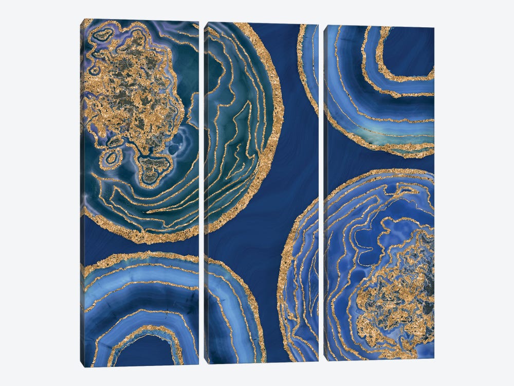 Elegant Blue Gold Agate by Andrea Haase 3-piece Canvas Artwork
