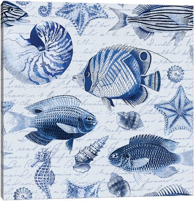 Vintage Fish Pattern Canvas Art Print - Seahorse Art