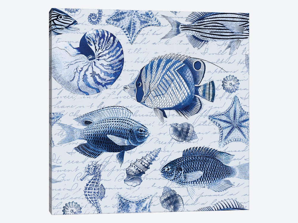 Vintage Fish Pattern by Andrea Haase 1-piece Canvas Wall Art