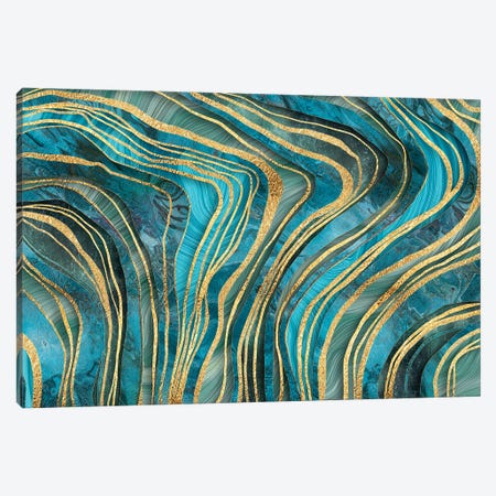 Elegant Marble Gold Teal Canvas Print #HSE16} by Andrea Haase Canvas Artwork