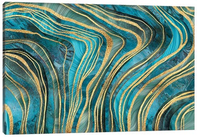 Elegant Marble Gold Teal Canvas Art Print - Blue & Gold Art