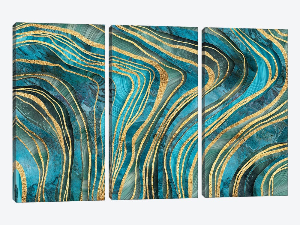 Elegant Marble Gold Teal by Andrea Haase 3-piece Canvas Art Print