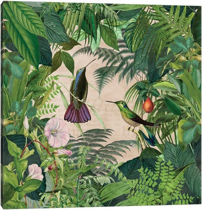 Tropical Hummingbird Jungle Canvas Art Print - Green Art