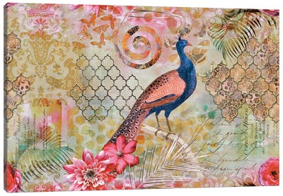 Oriental Jungle Peacock III Canvas Art Print - Tropical Leaf Art
