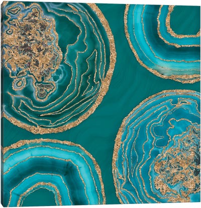 Elegant Teal Gold Agate Canvas Art Print - Teal Abstract Art
