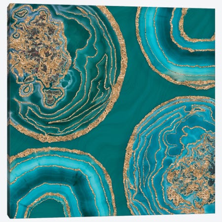 Elegant Teal Gold Agate Canvas Print #HSE17} by Andrea Haase Canvas Wall Art