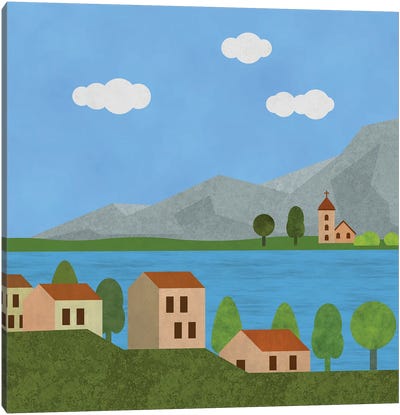 Italian Lake Village Canvas Art Print - Andrea Haase