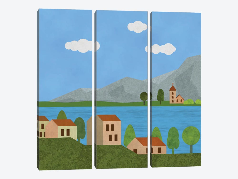 Italian Lake Village by Andrea Haase 3-piece Canvas Print