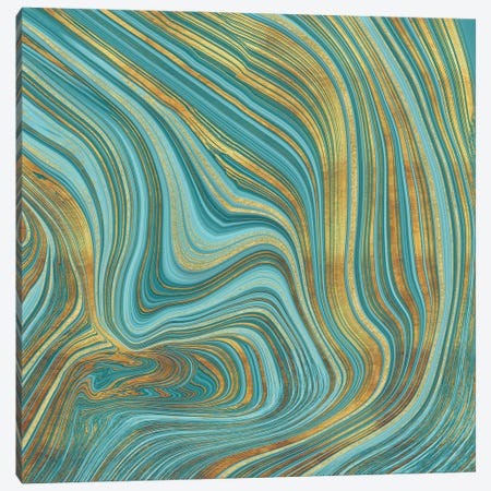 Liquid Stone Teal Gold Canvas Print #HSE42} by Andrea Haase Canvas Wall Art