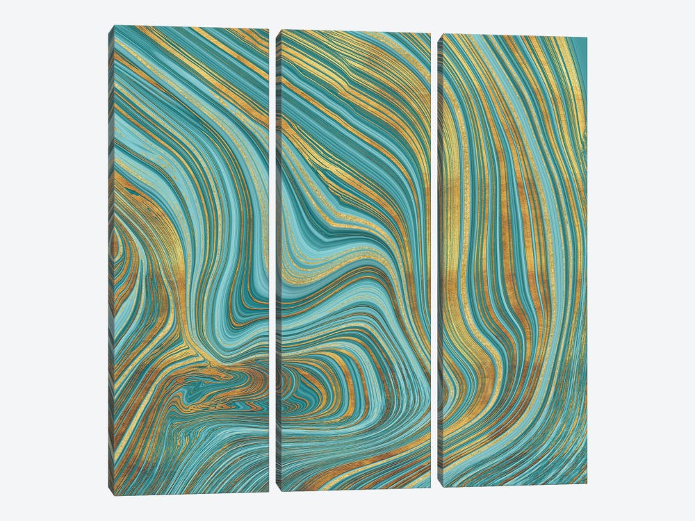 Liquid Stone Teal Gold by Andrea Haase 3-piece Canvas Art