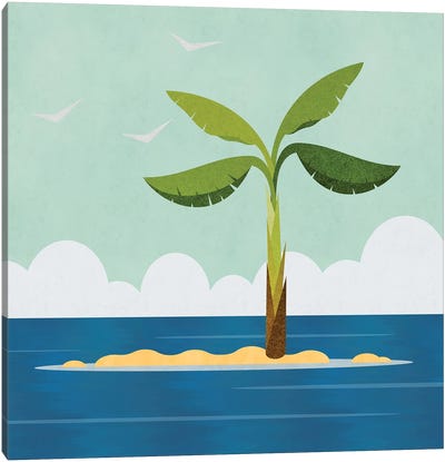 Palm Tree Island Canvas Art Print - Tropical Beach Art