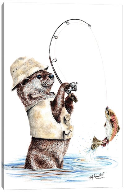 Natures Fisherman Canvas Art Print - Otters