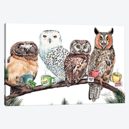 Tea Owls Canvas Print #HSI17} by Holly Simental Canvas Art