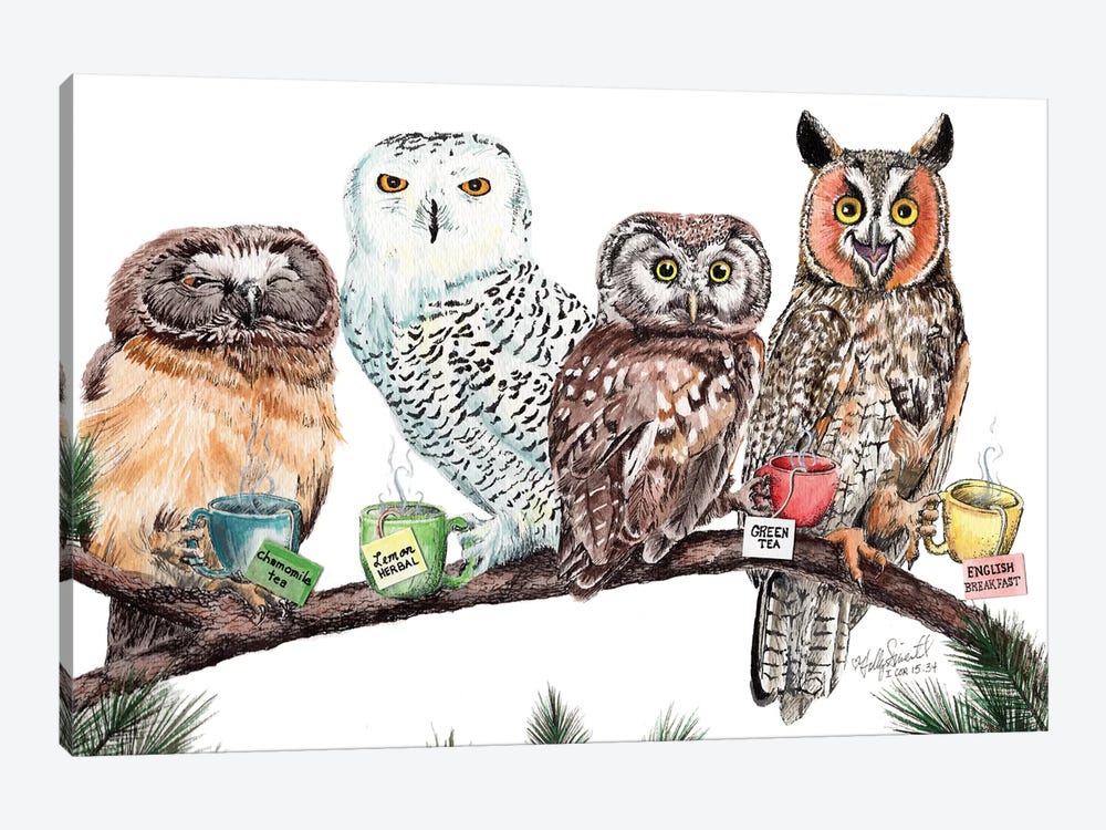 Tea Owls by Holly Simental 1-piece Canvas Artwork