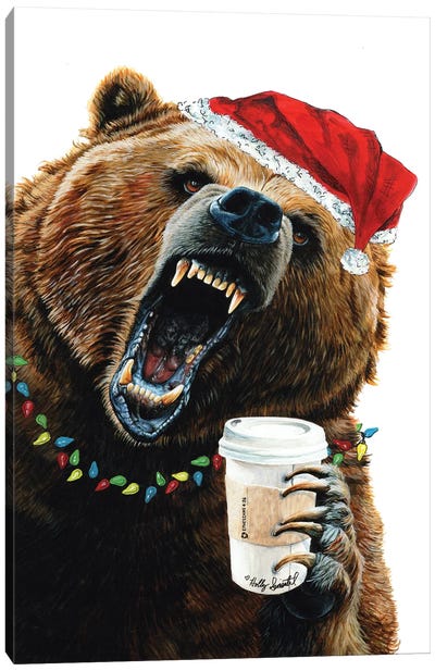 Grizzly Mornings Christmas Canvas Art Print - Christmas Animal Art