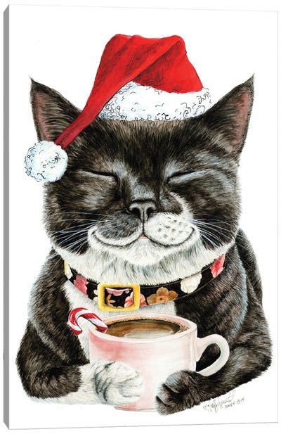 Purrfect Morning Christmas Canvas Art Print - Holly Simental