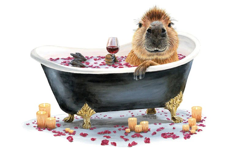 Happy Cappy Bath Capybara by Holly Simental wall art