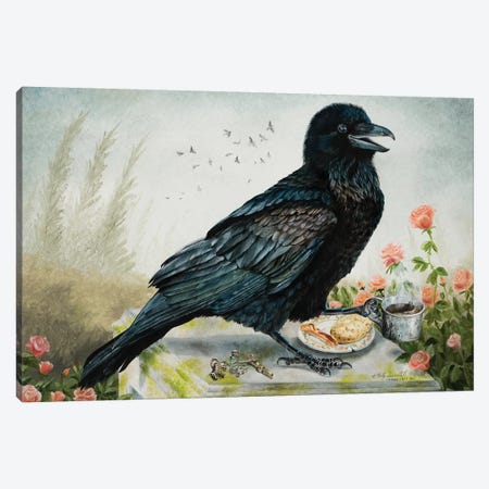 Breakfast With The Raven Canvas Print #HSI3} by Holly Simental Canvas Wall Art
