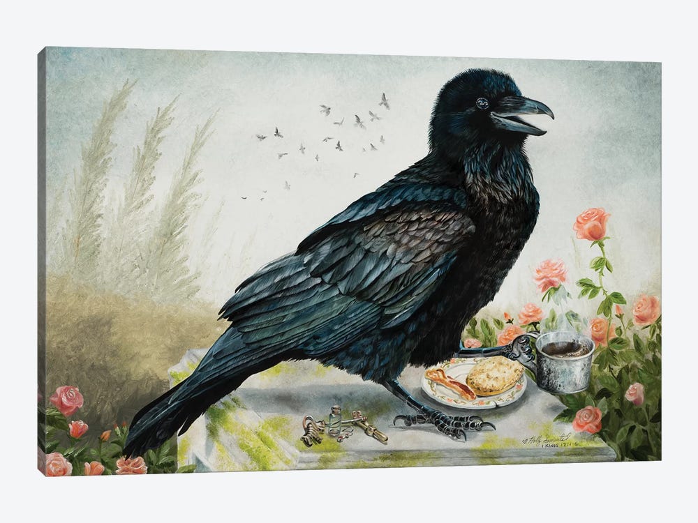 Breakfast With The Raven by Holly Simental 1-piece Canvas Print