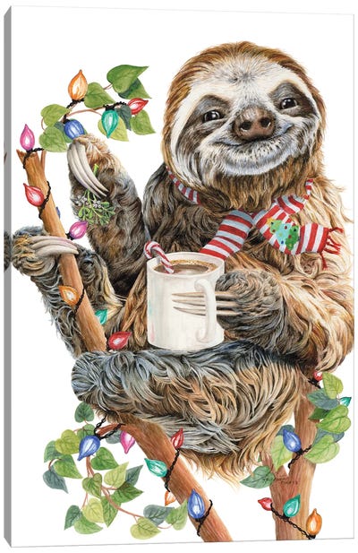 Top Of Christmas Morning Canvas Art Print - Sloth Art