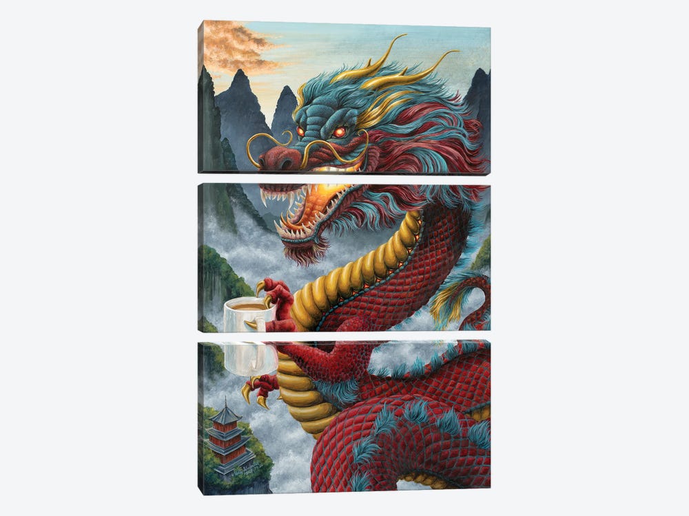 Zhulong Coffee Dragon by Holly Simental 3-piece Canvas Art