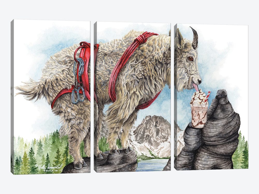 Mountain Goat Mocha by Holly Simental 3-piece Canvas Art Print
