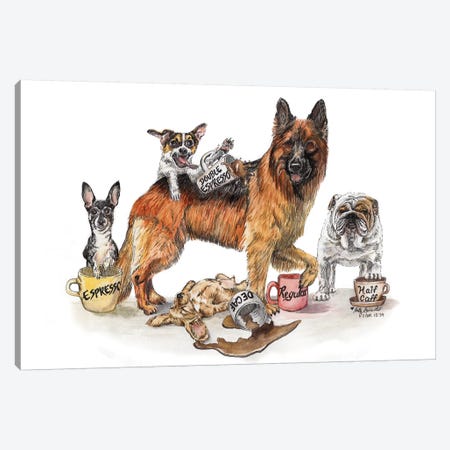 Coffee Dogs Canvas Print #HSI5} by Holly Simental Art Print