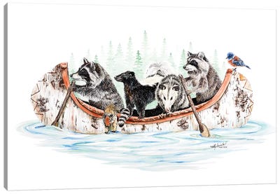 Critter Canoe Canvas Art Print - Raccoon Art
