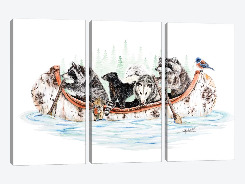 Critter Canoe by Holly Simental 3-piece Canvas Art