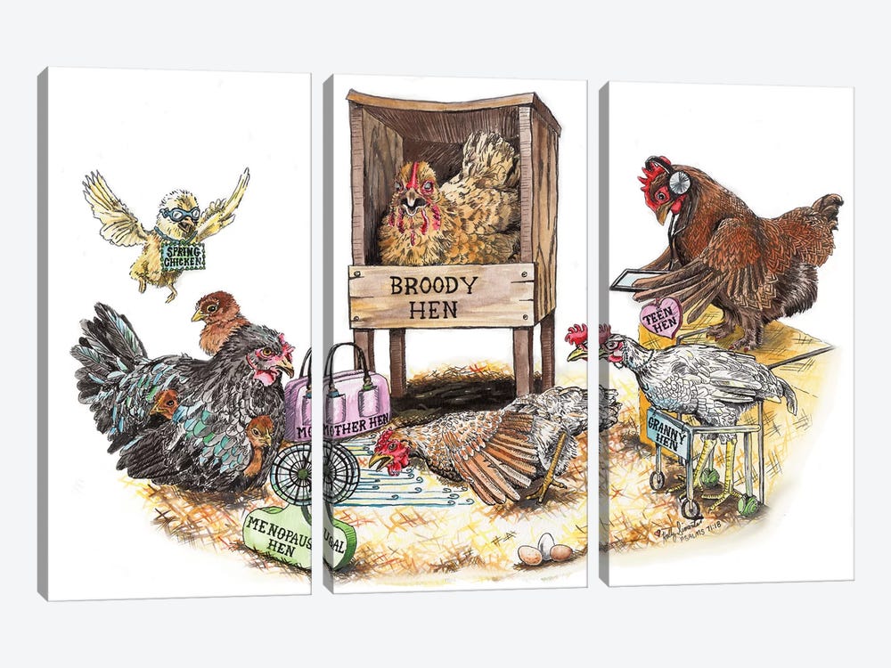 Life In The Coop by Holly Simental 3-piece Canvas Print