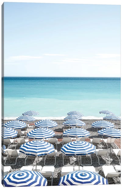 Blue Beach Parasols Canvas Art Print - Daydream Destinations