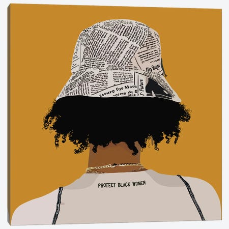 Protect Black Women Yellow Canvas Print #HSM109} by Artpce Canvas Wall Art