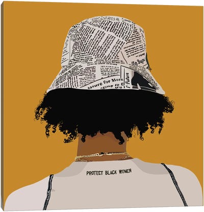 Protect Black Women Yellow Canvas Art Print - Artpce