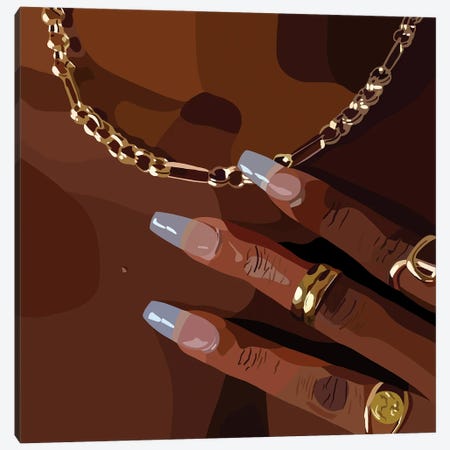 Framed Canvas Art (Champagne) - Designer Stiletto Nails Featuring Gucci, Louis Vuitton, Chanel, Fendi, and Hermes by Julie Schreiber ( Fashion > Fendi