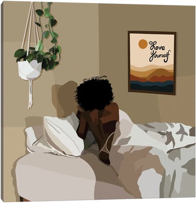 Book In Bed Canvas Art Print - Self-Care Art
