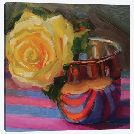 Rose With Copper Mug Canvas Print #HSR70} by Holly Storlie Canvas Artwork