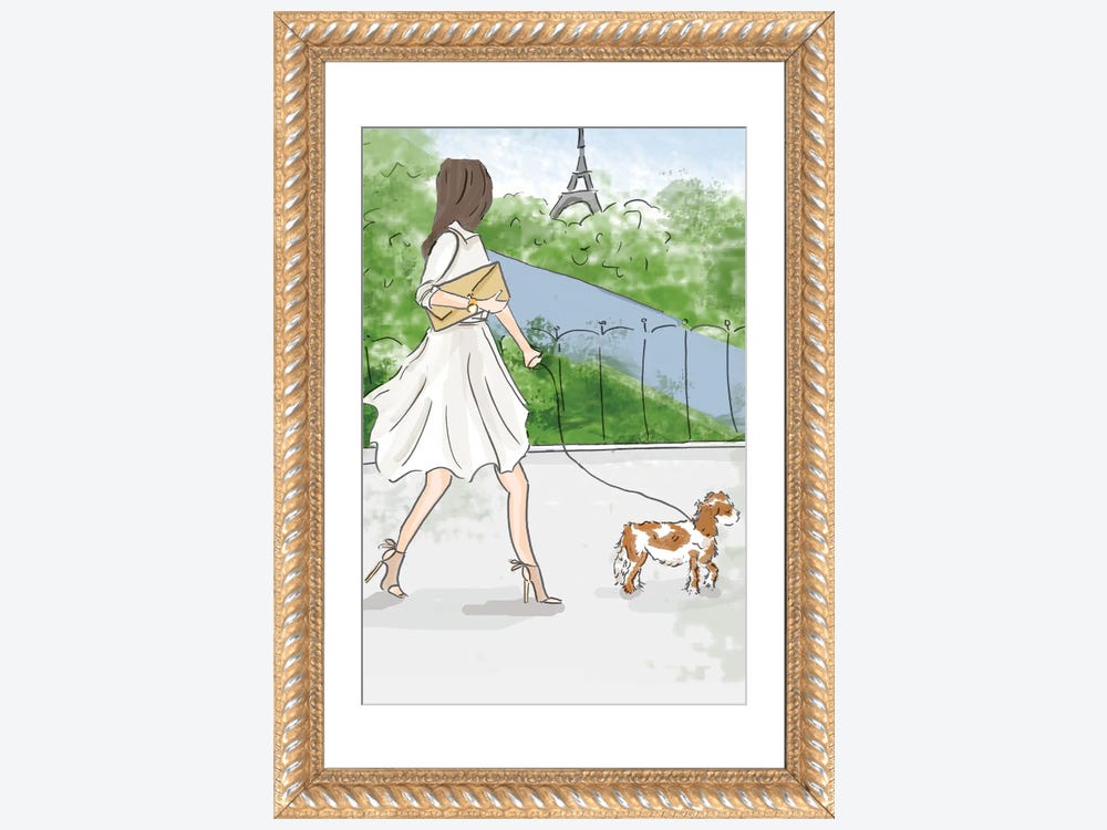  Woman walking in the street holding fashion handbag art print  of Hand Painted by watercolor painting-Matte Paper Paper & Stretched Canvas  Print : Handmade Products