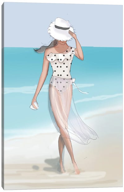 Collecting Seashells Along The Seaside Canvas Art Print - Women's Swimsuit & Bikini Art